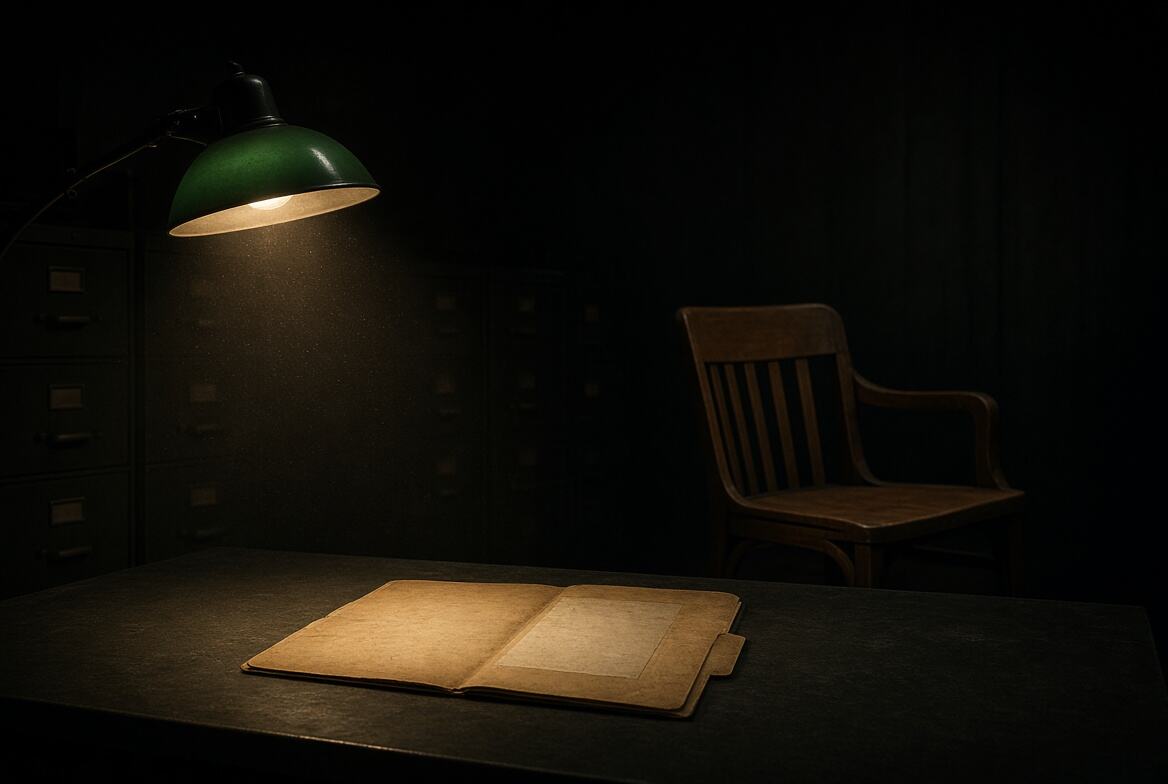 An empty chair and a folder