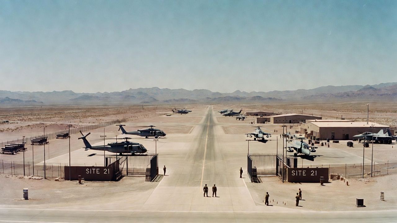 A desert facility gate marked Site 21